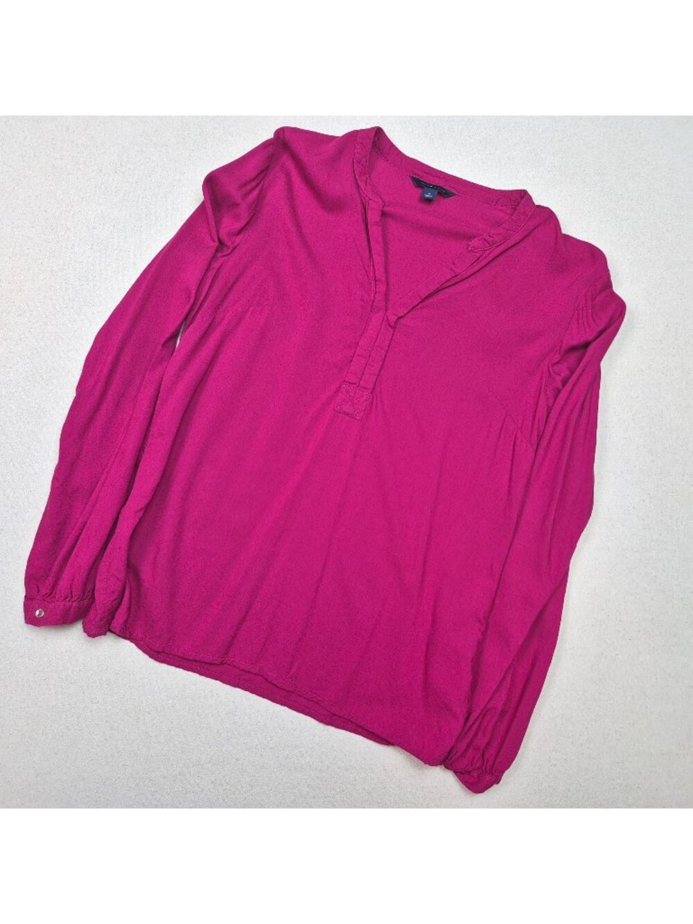Tommy Hilfiger Women's Long Sleeve V-Neck Relaxed Pink Pullover Blouse Sz M